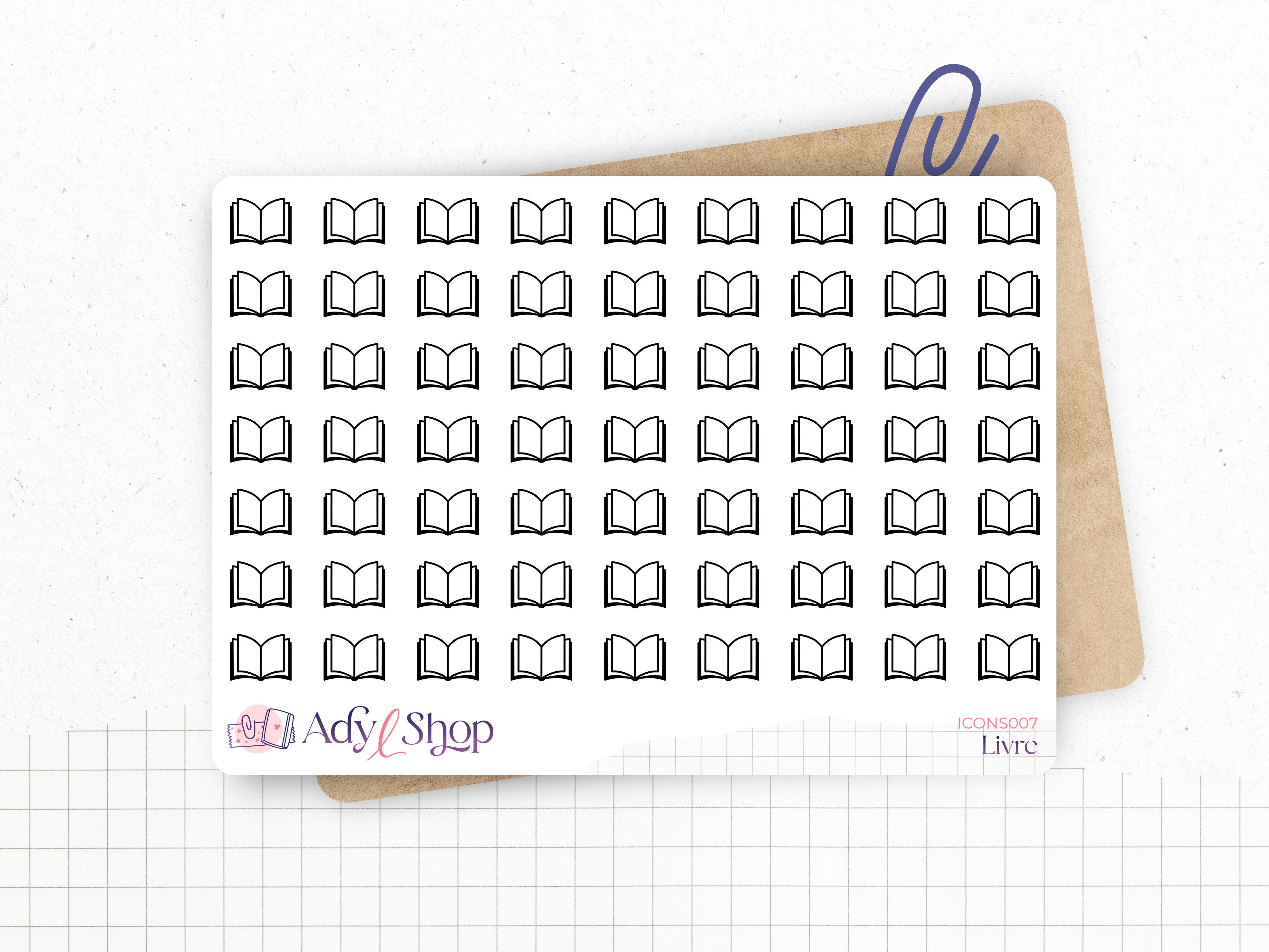 Mini icon stickers - Book - Reading - Planner stickers - Minimal, functional stickers - Bullet Journal - Sticker sheet - 63 mini icons