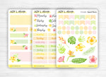 Set mensuel (3 planches) "Fleurs Tropicales" pour Bullet Journal - Stickers fleuris et colorés - Eté - Jours de la semaine, headers, doodles