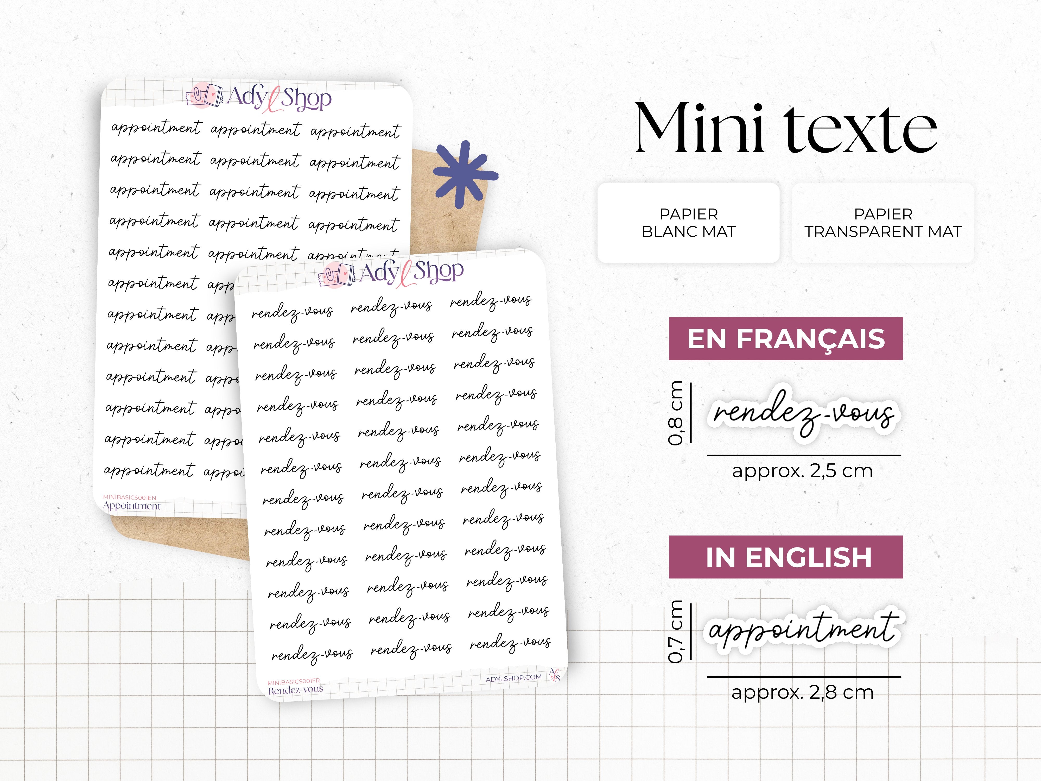 Mini script stickers - Appointment - Planner stickers - Minimal, functional stickers - Bullet Journal - Sticker sheet - 77 mini icons