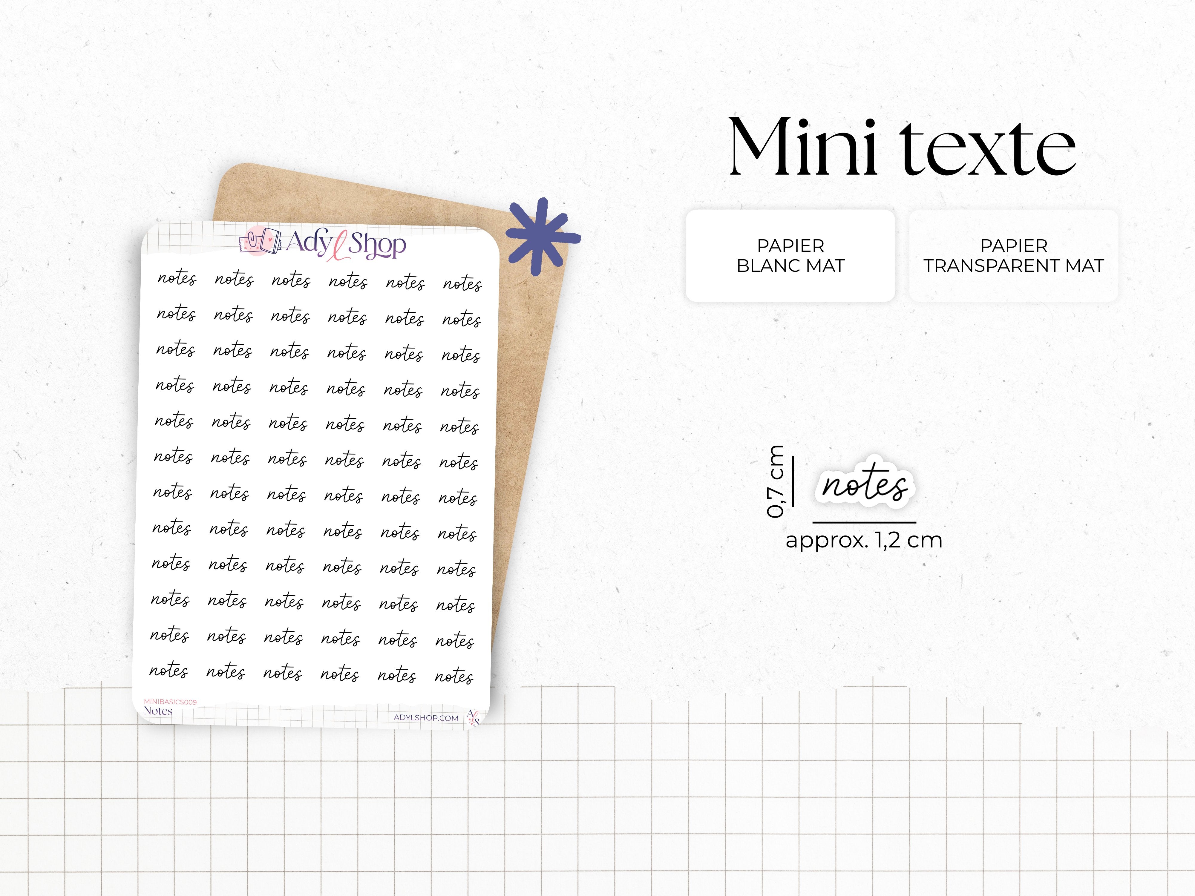 Mini script stickers - Notes - Planner stickers - Minimal, functional stickers - Bullet Journal - Sticker sheet - 77 mini icons