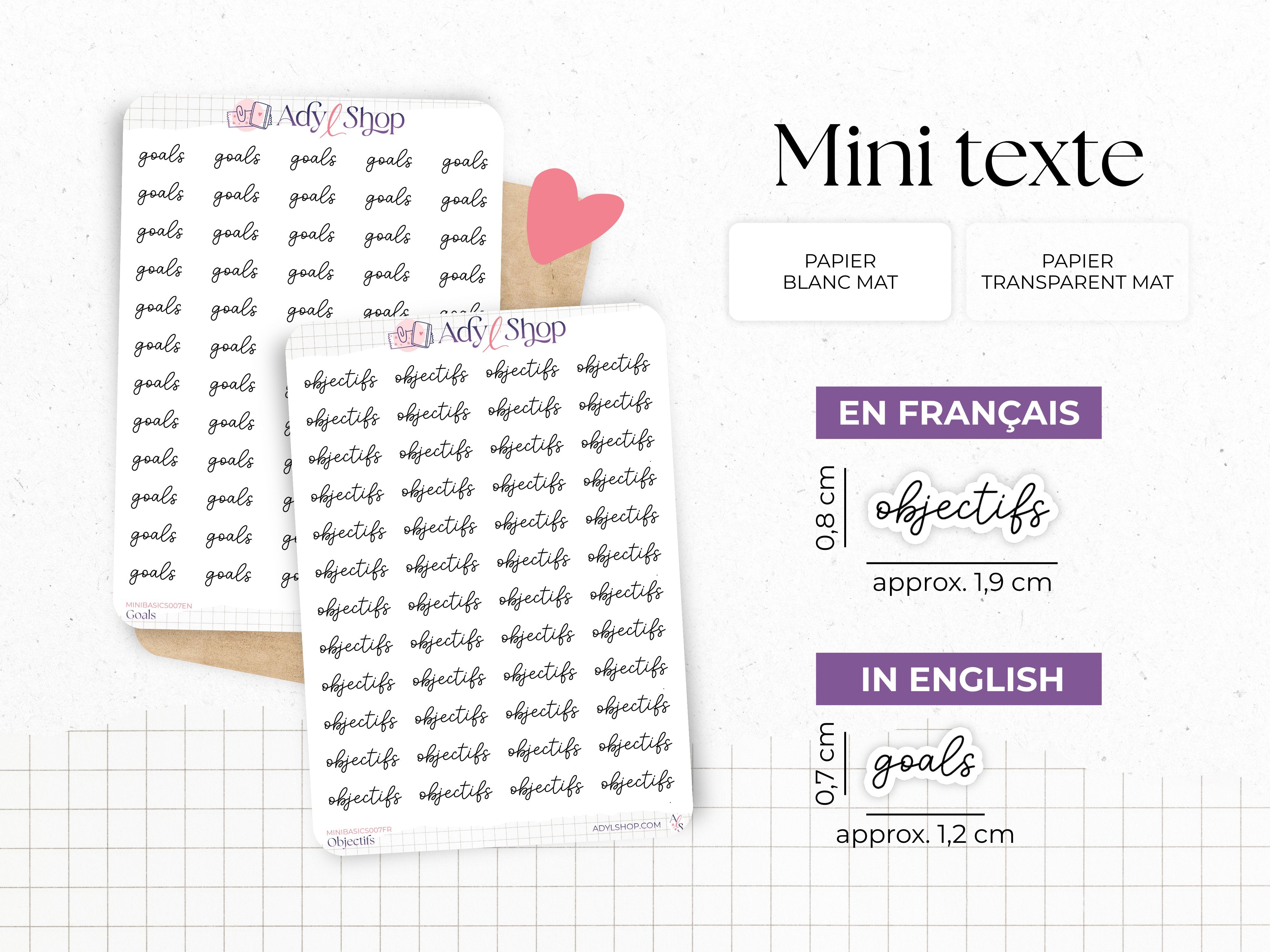 Mini script stickers - Goals - Planner stickers - Minimal, functional stickers - Bullet Journal - Sticker sheet - 77 mini icons