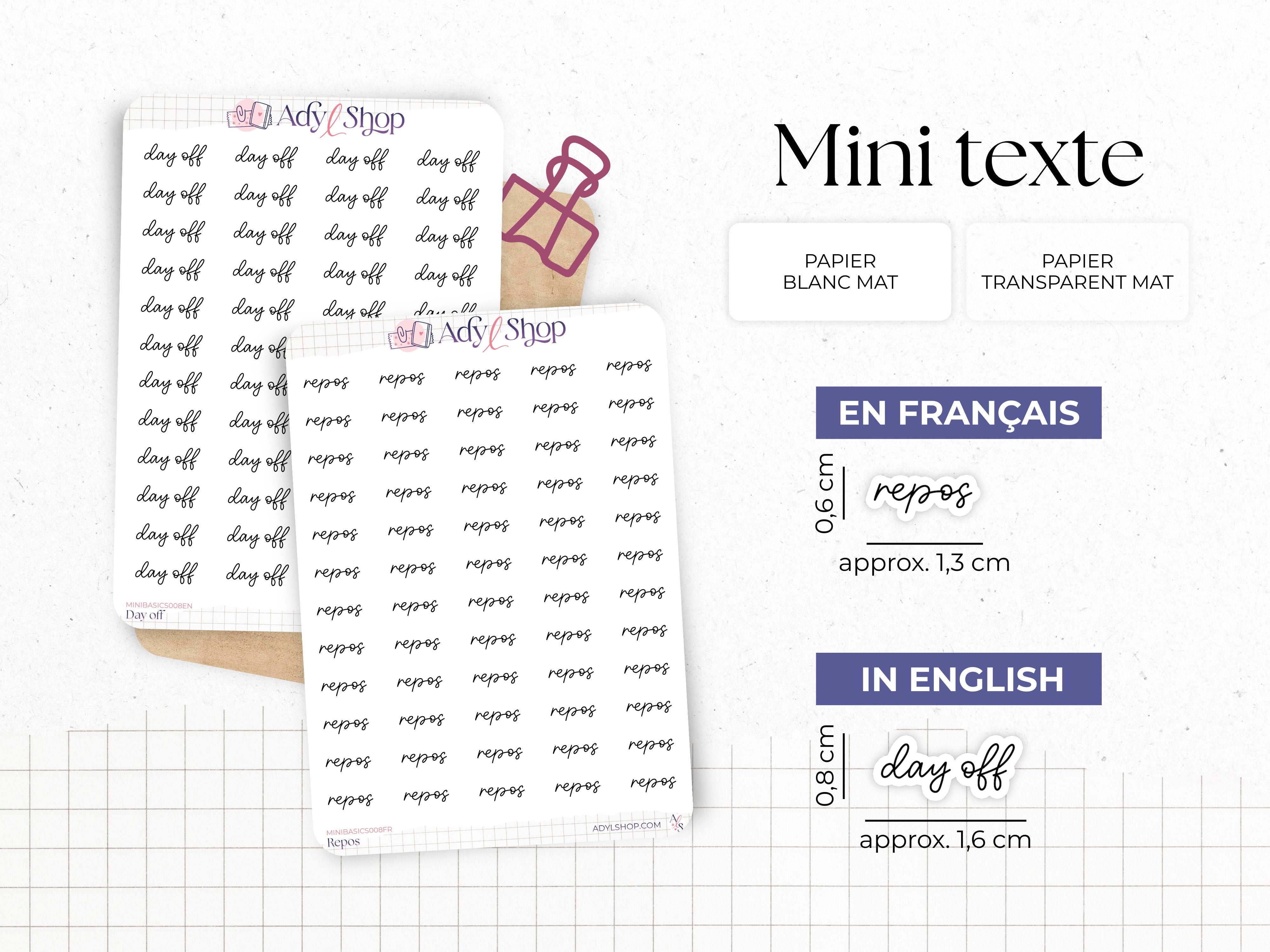 Mini script stickers - Day off - Planner stickers - Minimal, functional stickers - Bullet Journal - Sticker sheet - 77 mini icons