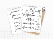 Planches stickers "Mois de l'année" - 6 ou 12 mois - Plusieurs polices d'écriture disponibles - Bullet Journal & Planner