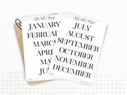 Planches stickers "Mois de l'année" - 6 ou 12 mois - Plusieurs polices d'écriture disponibles - Bullet Journal & Planner