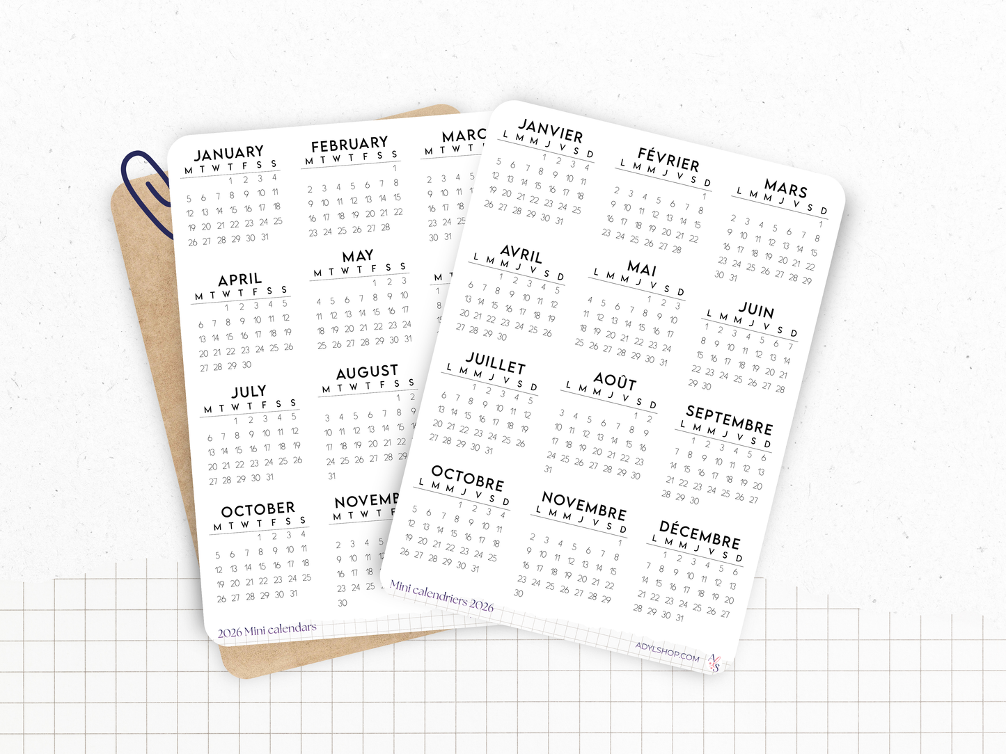 2025 Mini calendar stickers - With or without a header - different header fonts, Bullet Journal & Planner sticker sheet - Journaling