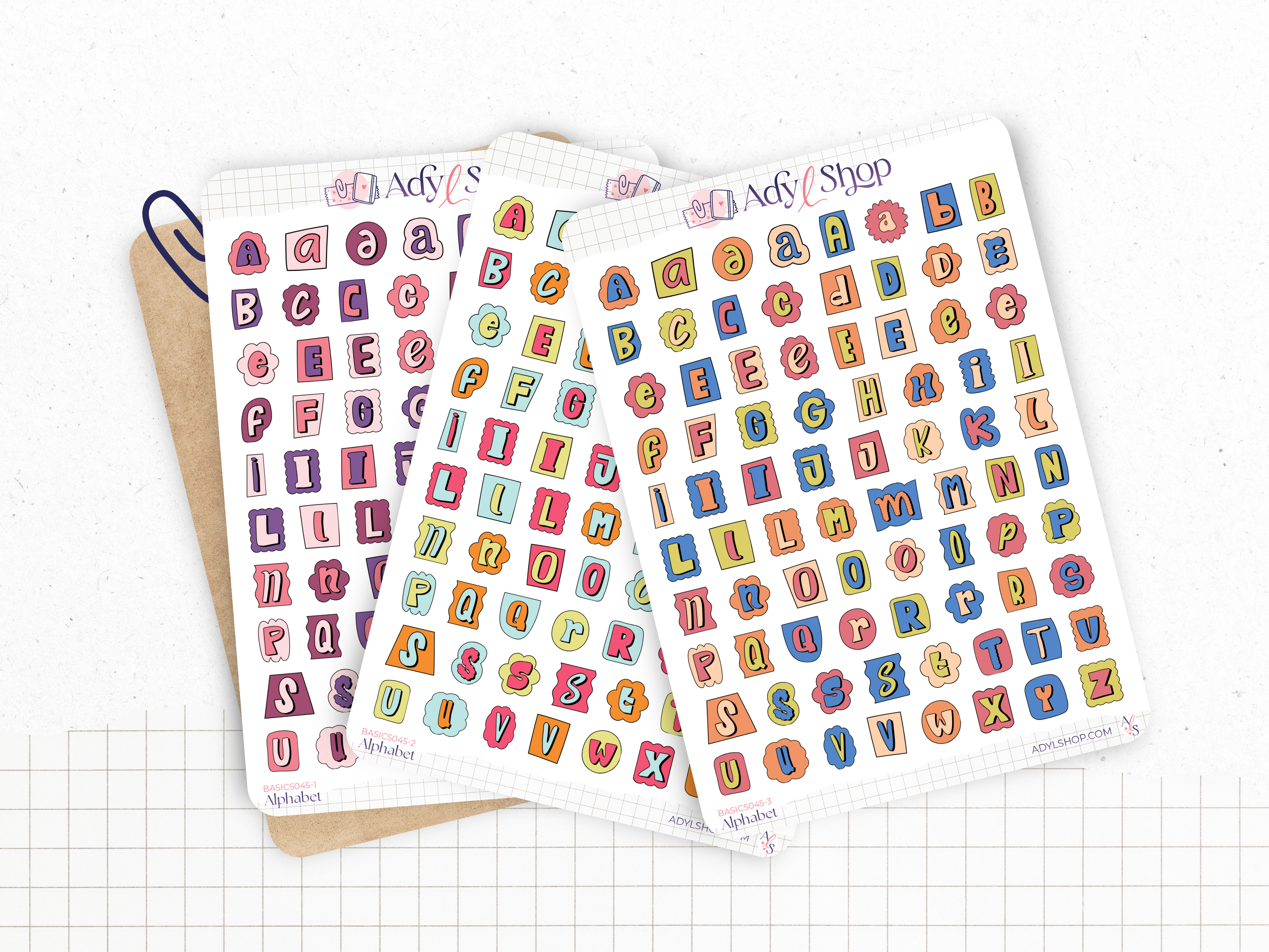Planche de stickers Alphabet fun & coloré – Lettres formes originales (1,2 cm) | Journaling & Bullet Journal