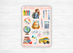 Complete collection "Back to School" - Watercolor illustrations : school supplies, stationery, art - Bullet Journal / Planner sticker sheet
