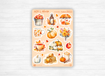 Collection of stickers - "Colors of Fall" - Watercolor illustrations : autumn, pumpkin, leaves, coffee - Bullet Journal / Planner sticker sheet