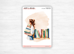 Sticker sheets - "Book Lover" - Watercolor illustrations : stack of books, reading, library - Cover Page - Bullet Journal / Planner