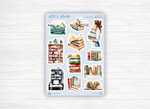 Sticker sheets - "Book Lover" - Watercolor illustrations : stack of books, reading, library - Cover Page - Bullet Journal / Planner