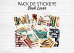 Collection of sticker sheets - "Book Lover" - Watercolor illustrations : stack of books, reading, library - Bullet Journal / Planner