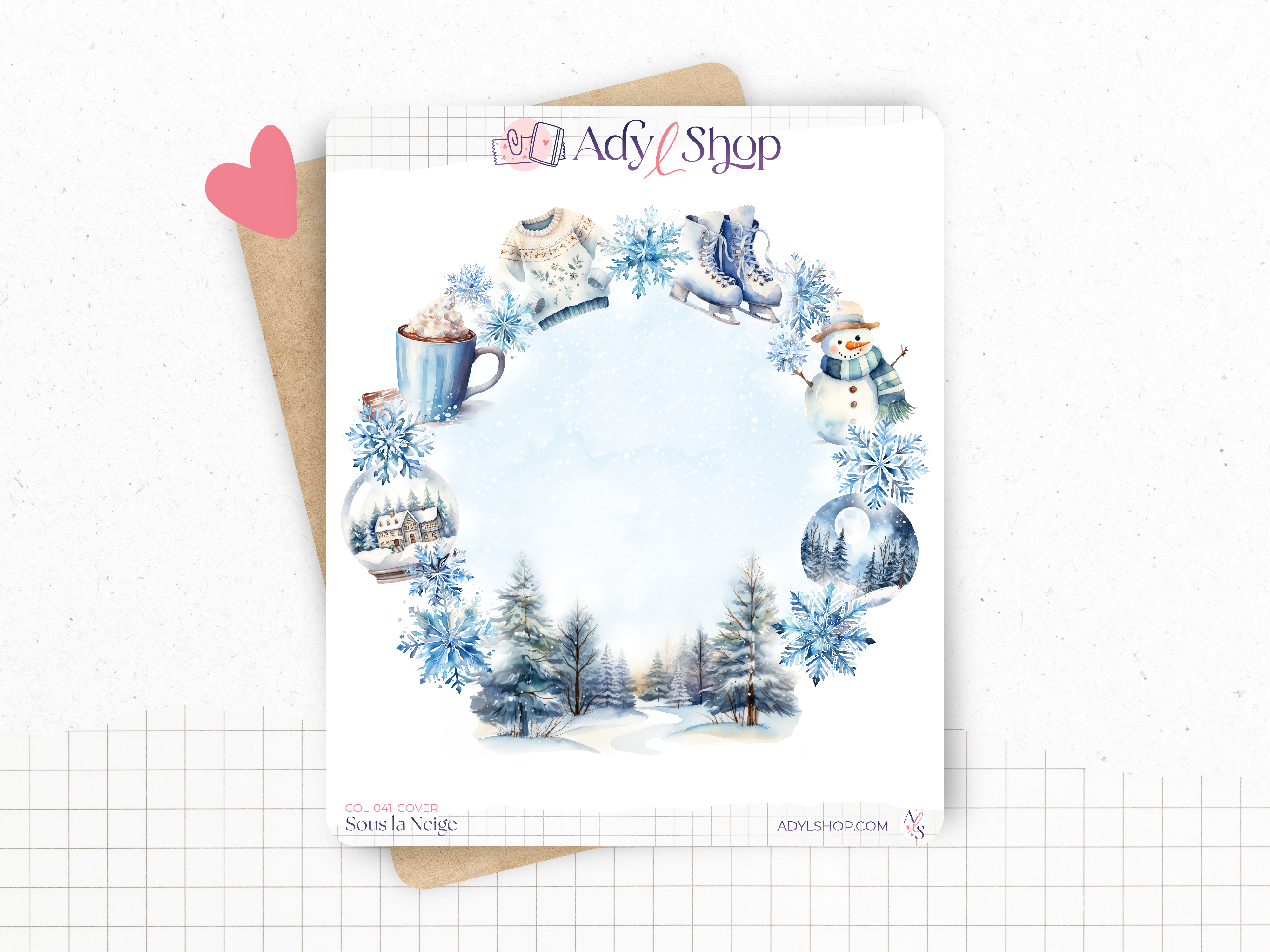 Planches de Stickers "Sous la Neige" - Autocollants : hiver, froid, Noël - Page de couverture - Couronne hivernale - Bullet Journal/Planner