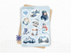 Planches de Stickers "Sous la Neige" - Autocollants sur le thème de l'hiver, froid, Noël, flocons de neige, bleu- Bullet Journal/Planner