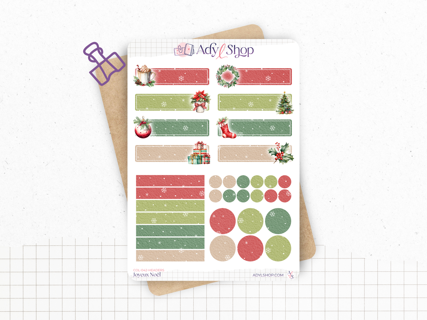 Complete collection - "Merry Christmas" - Watercolor illustrations : Christmas, winter, Santa, gifts - Bullet Journal / Planner sticker sheet