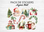Sticker pack - "Merry Christmas" - Watercolor illustrations : Christmas, winter, Santa, gifts - 10 die-cut stickers - Bullet Journal / Planner sticker sheet
