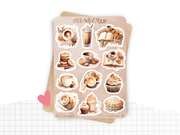 Planches de Stickers "Pause Gourmande" - Autocollants sur le thème de la gourmandise, café, chocolat, cupcake, cozy - Bullet Journal/Planner