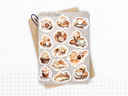Planches de Stickers "Pause Gourmande" - Autocollants sur le thème de la gourmandise, café, chocolat, cupcake, cozy - Bullet Journal/Planner