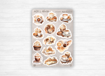 Complete collection of stickers - "Sweet Treats" - Watercolor illustrations : coffee, chocolate, cozy break, latte - Bullet Journal / Planner sticker sheet