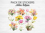 Planches de Stickers "Jolies Tulipes" - Autocollants sur le thème du printemps, fleurs - Jolies tulipes colorées - Bullet Journal Planner