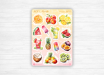 Sticker sheets - "Tutti Frutti" - Watercolor illustrations : summer, fruits - Colorful stickers - Bullet Journal / Planner sticker sheet