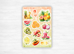Sticker sheets - "Tutti Frutti" - Watercolor illustrations : summer, fruits - Colorful stickers - Bullet Journal / Planner sticker sheet