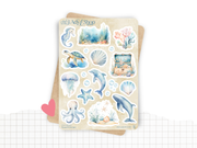 Collection de stickers "Sous l'Océan" - Autocollants sur le thème de l'été - Mer, vie marine, coraux, dauphin - Bullet Journal - Planner