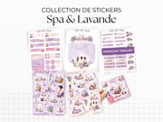 Planches de Stickers "Spa & Lavande" - Autocollants sur le thème du bien-être, soins beauté, cocooning, détente - Page de couverture mensuelle - Bullet Journal Planner