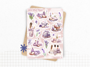 Planches de Stickers "Spa & Lavande" - Autocollants sur le thème du bien-être, soins beauté, cocooning, détente - Page de couverture mensuelle - Bullet Journal Planner