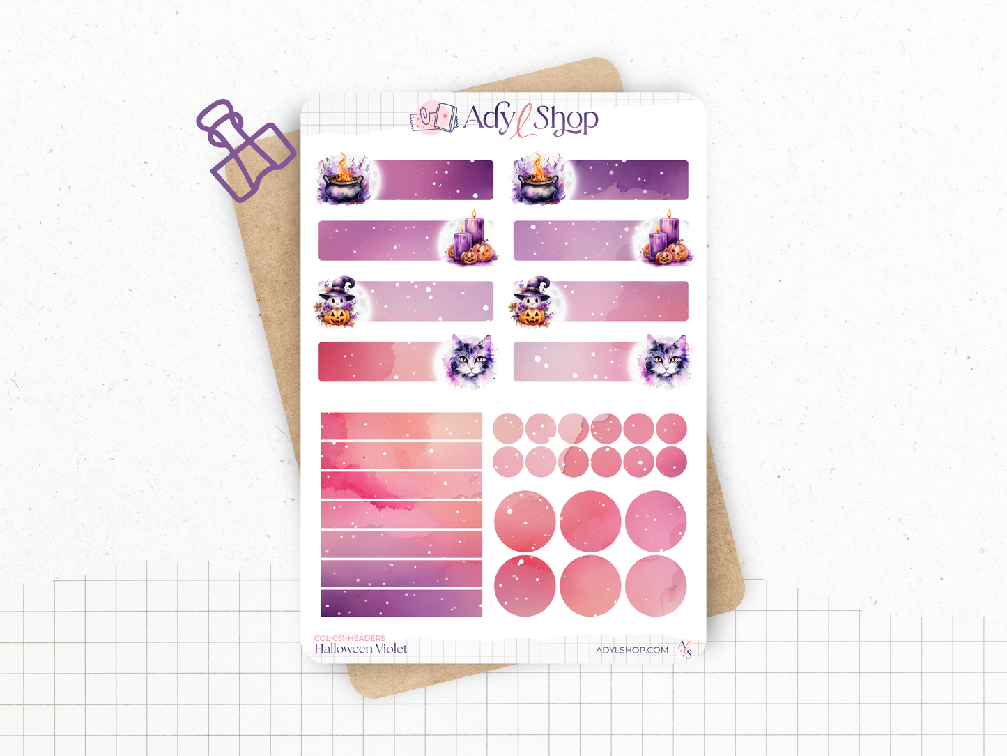 Collection de stickers "Halloween Violet" - Autocollants sur le thème de la magie, sorcellerie, Halloween, spooky - Bullet Journal / Planner