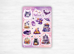 Sticker sheets - "Purple Halloween" - Watercolor illustrations : magic, witchcraft, Halloween - Bullet Journal / Planner sticker sheet