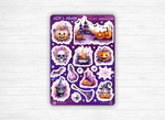 Planches de stickers "Halloween Violet" - Autocollants sur le thème de la magie, sorcellerie, Halloween, spooky - En-têtes et formes géométriques - Bullet Journal / Planner