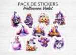 Sticker sheets - "Purple Halloween" - Watercolor illustrations : magic, witchcraft, Halloween - Days of the week - Bullet Journal / Planner sticker sheet