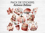 Sticker pack - "Boho Fall" - 11 die-cut stickers - Watercolor illustrations : fall, leaves, pumkins, cozy and cocooning - Bullet Journal / Planner sticker sheet