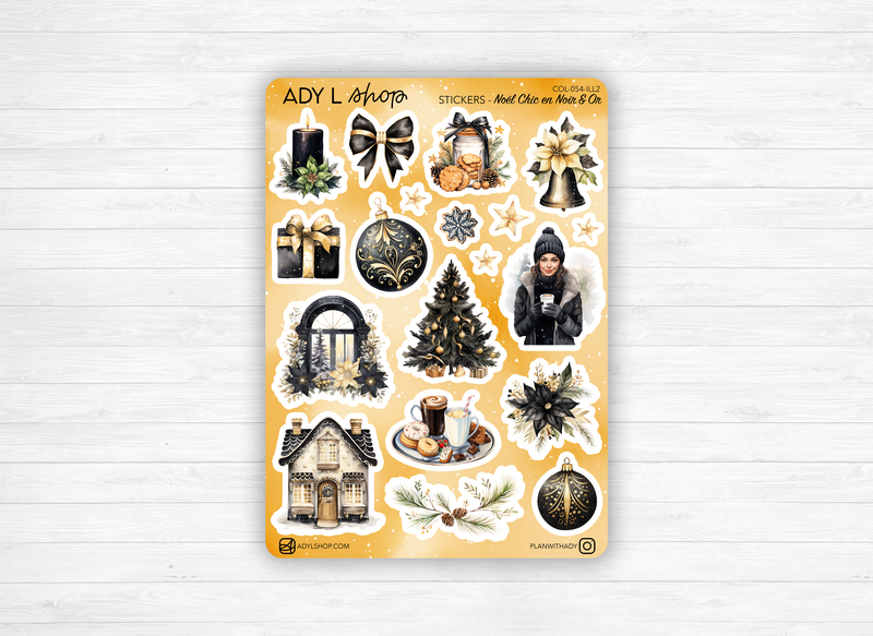 Sticker sheets - "Chic Christmas" - Watercolor illustrations: Christmas, winter, ornaments, decoration - Bullet Journal / Planner stickers