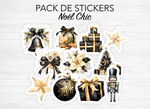 Collection de stickers "Noël Chic" - Autocollants sur le thème de l'hiver et de Noël : fêtes de fin d'année, noir, or - Bullet Journal