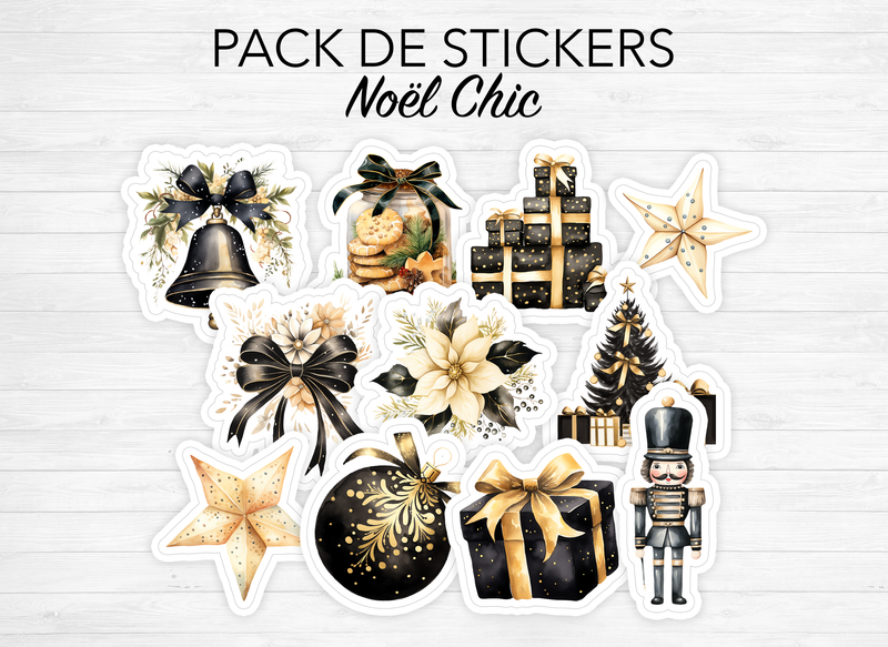 Sticker pack - "Chic Christmas" - 11 die-cut stickers - Watercolor illustrations: Christmas, winter, ornaments, decoration - Bullet Journal / Planner stickers