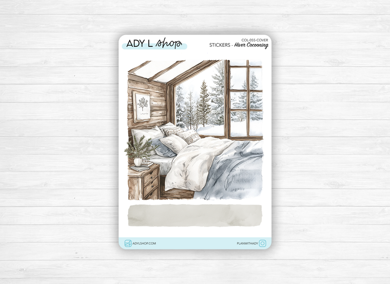 Sticker sheets - "Cocooning Winter" - Watercolor illustrations : winter, cold, cozy, frozen - Cover page - Bullet Journal / Planner sticker sheet