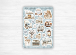 Pack de stickers "Hiver Cocooning" - 11 autocollants sur le thème de l'hiver : cozy, froid, bleu, neige, glace, flocon - Bullet Journal