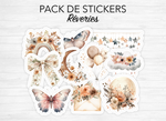 Planches de stickers "Rêveries" - Autocollants sur un thème bohème : papillons, lunes, fleurs, couleurs douces - Page de couverture mensuelle - Bullet Journal