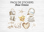 Planches de stickers "Brise Océane" - Autocollants sur le thème de l'été : vacances, plages, océan - Page de couverture mensuelle - Bullet Journal