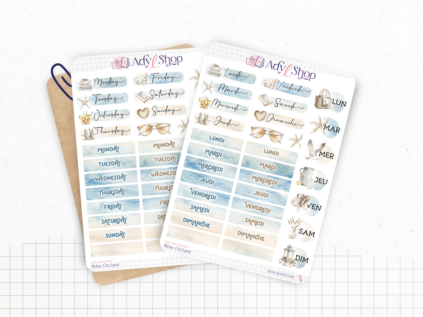 Sticker sheet collection - "Ocean Breeze" - Watercolor illustrations: summer, beach - Bullet Journal / Planner stickers