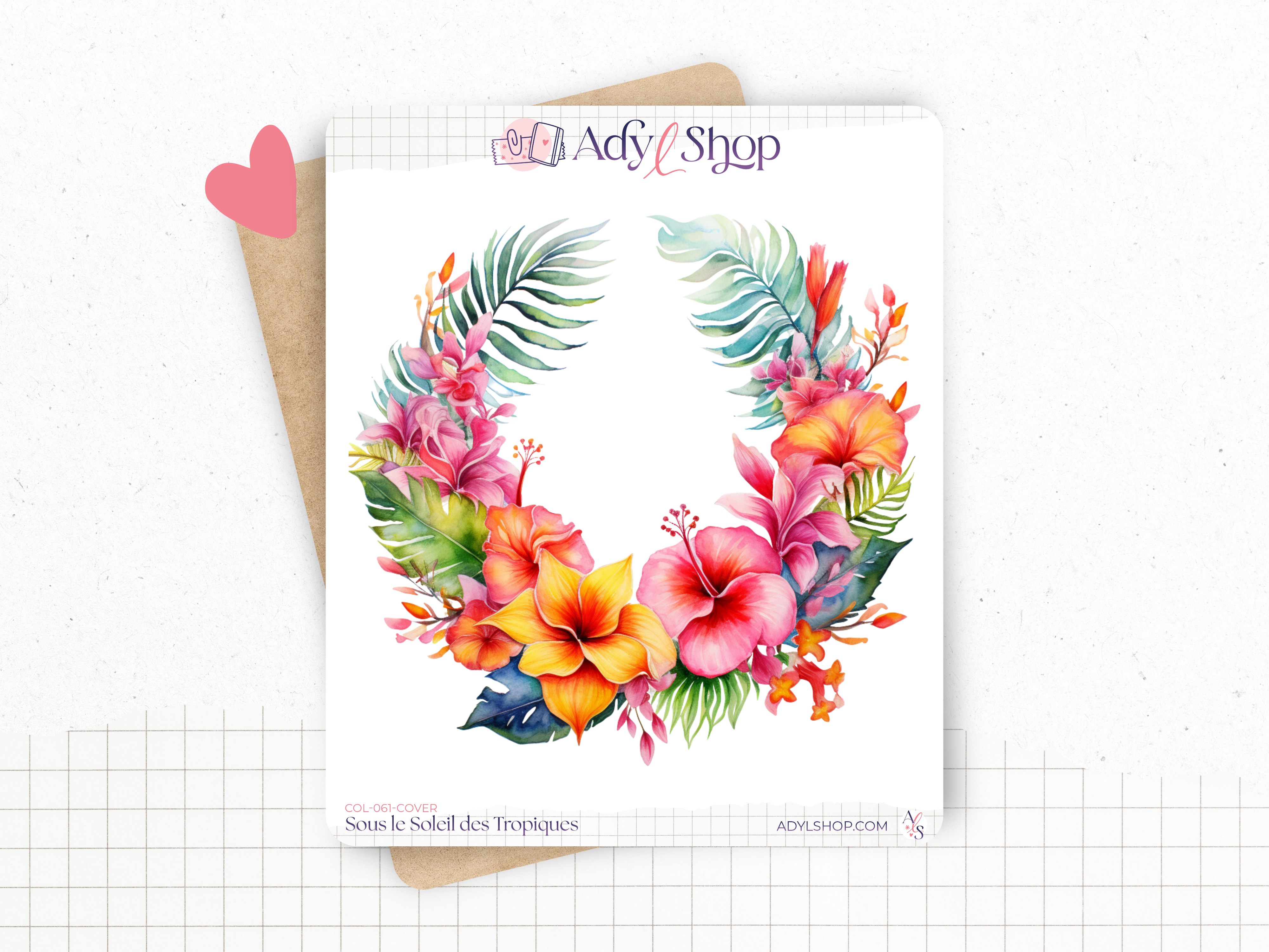 Planches de stickers "Sous le Soleil des Tropiques" - Autocollants sur le thème de l'été : fleurs tropicales, vacances - Page de couverture- Bullet Journal