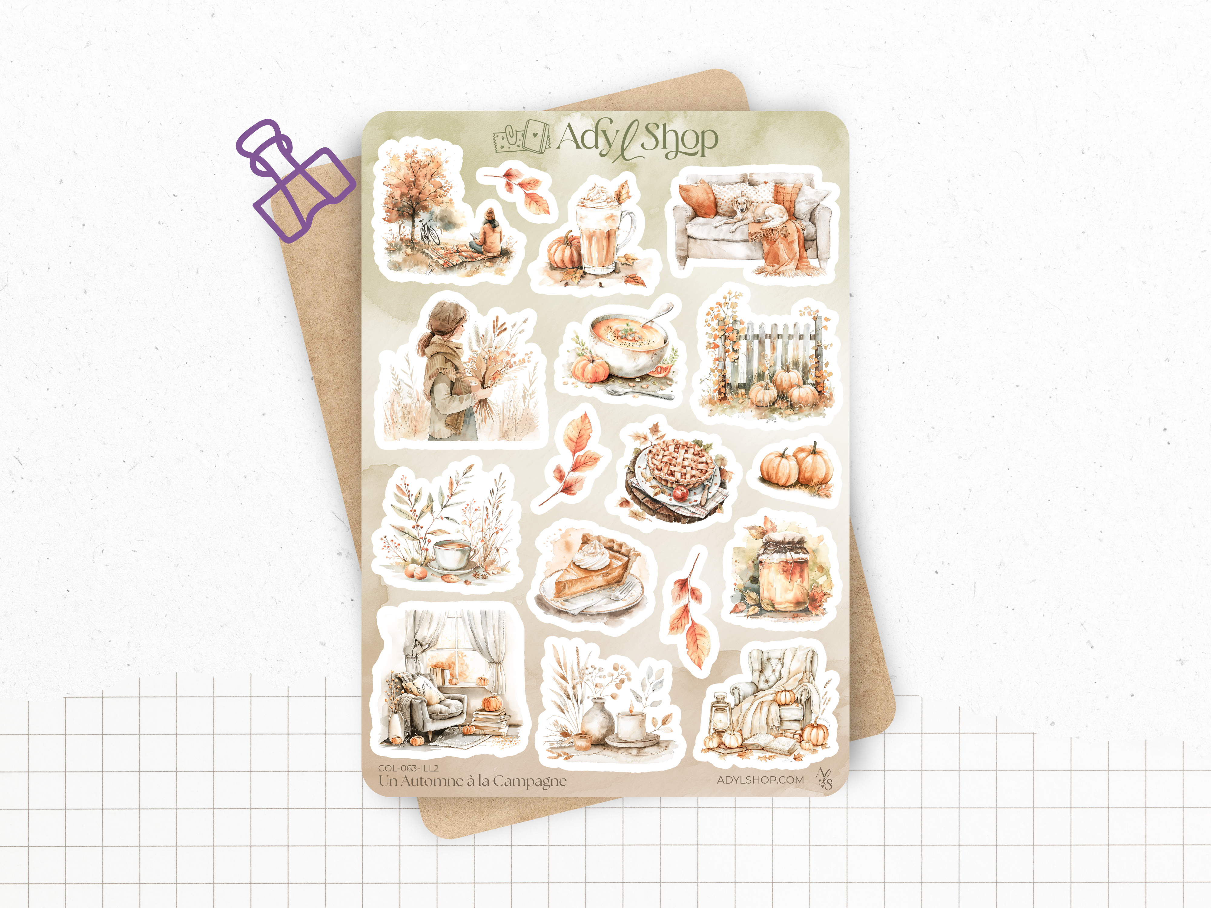 Planches de stickers "Un Automne à la Campagne" - Autocollants sur le thème de l'automne - Bullet Journal