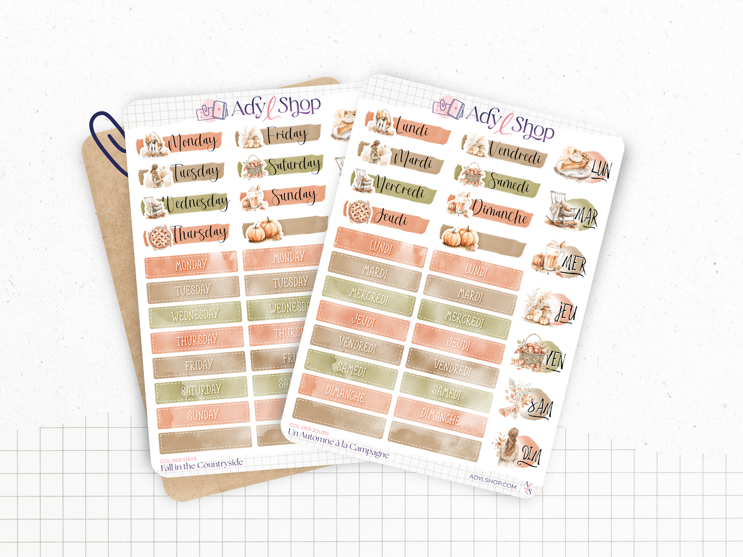 Planches de stickers "Un Automne à la Campagne" - Autocollants sur le thème de l'automne - Bullet Journal