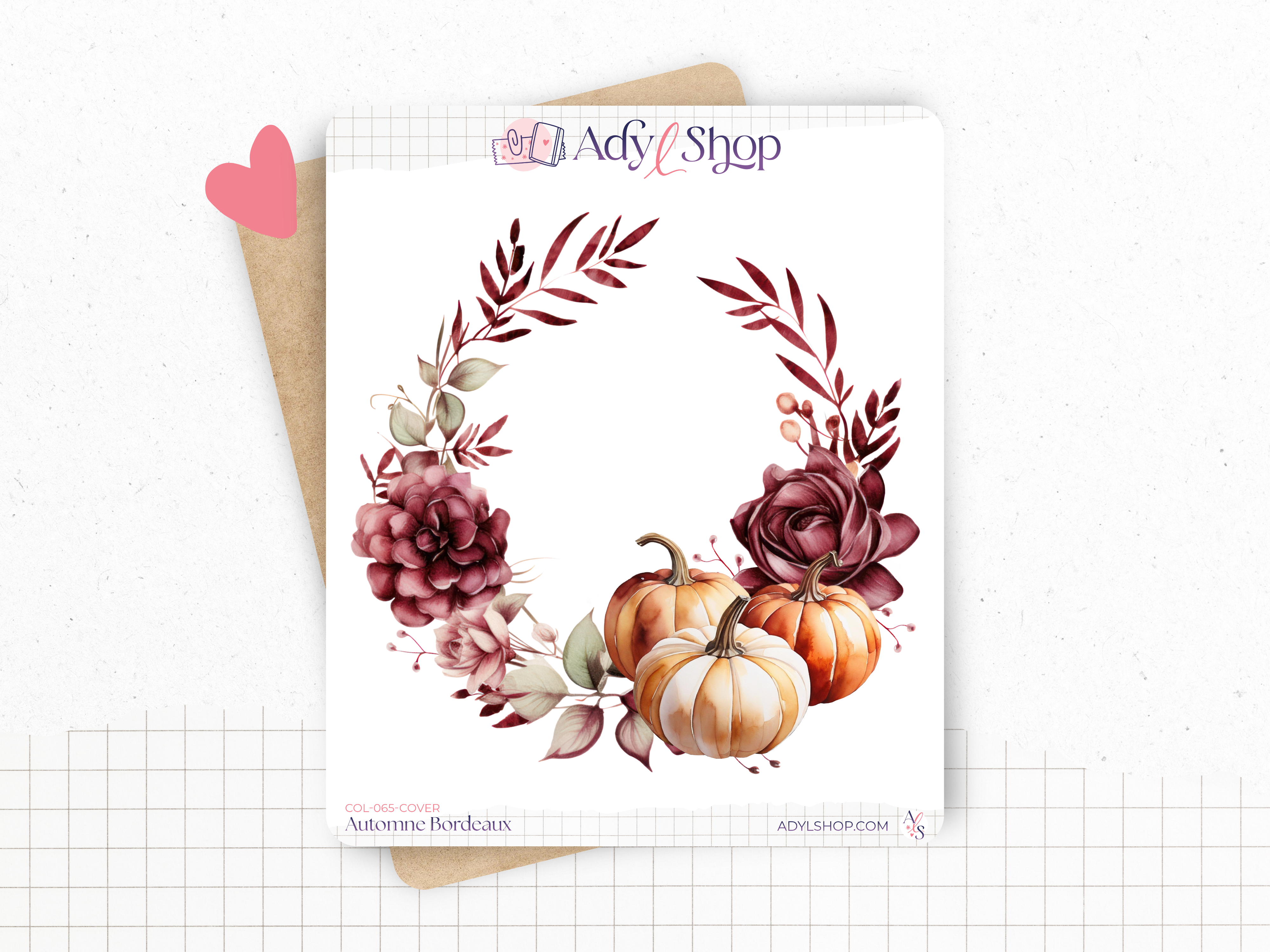 Planche de stickers "Automne Bordeaux" - Autocollants sur le thème de l'automne : feuilles, citrouilles, couleurs automnales - Couverture mensuelle - Bullet Journal