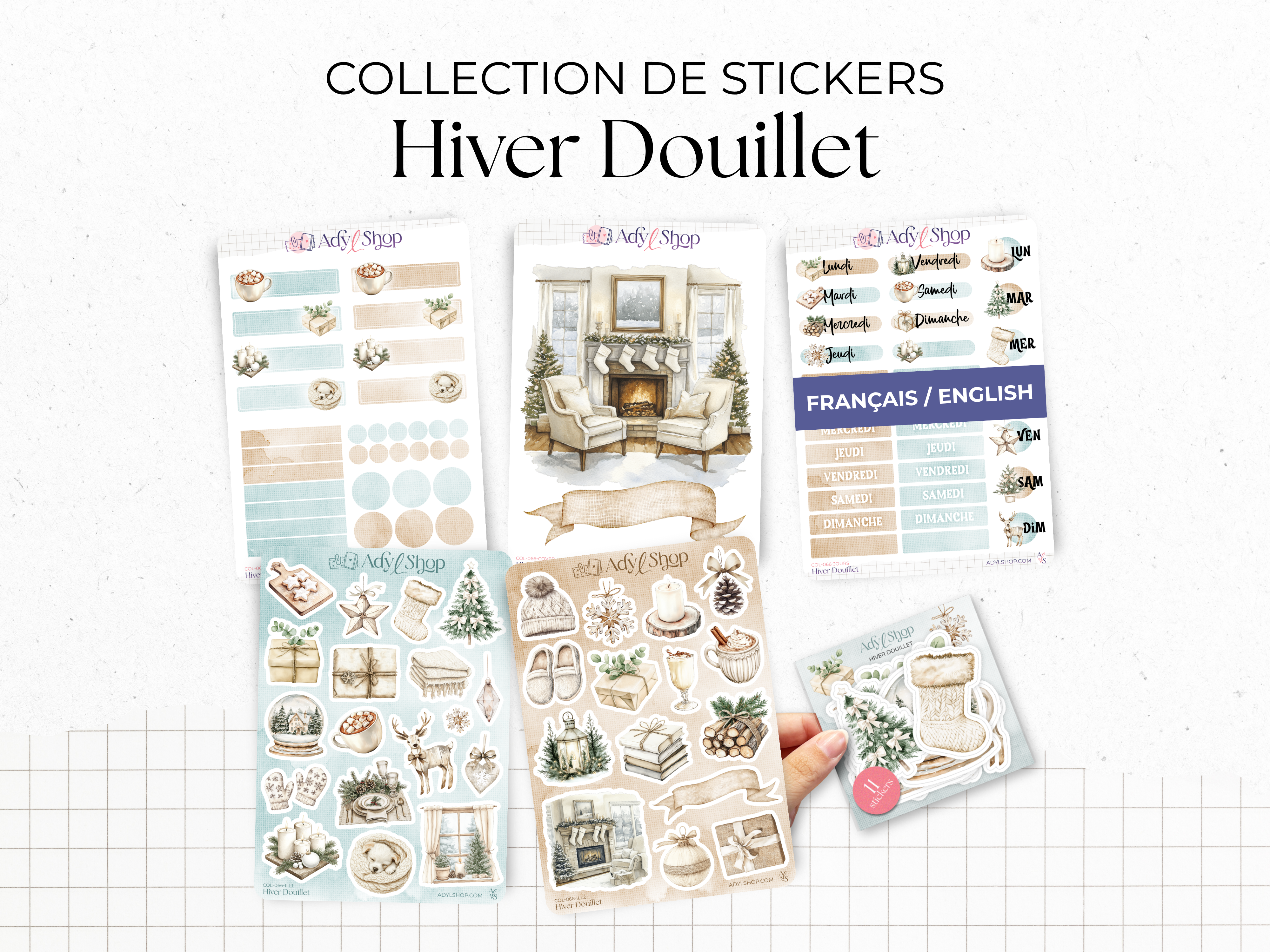 Collection de stickers "Hiver Douillet" - Autocollants sur le thème de l'hiver : un hiver au chaud, cozy - Bullet Journal