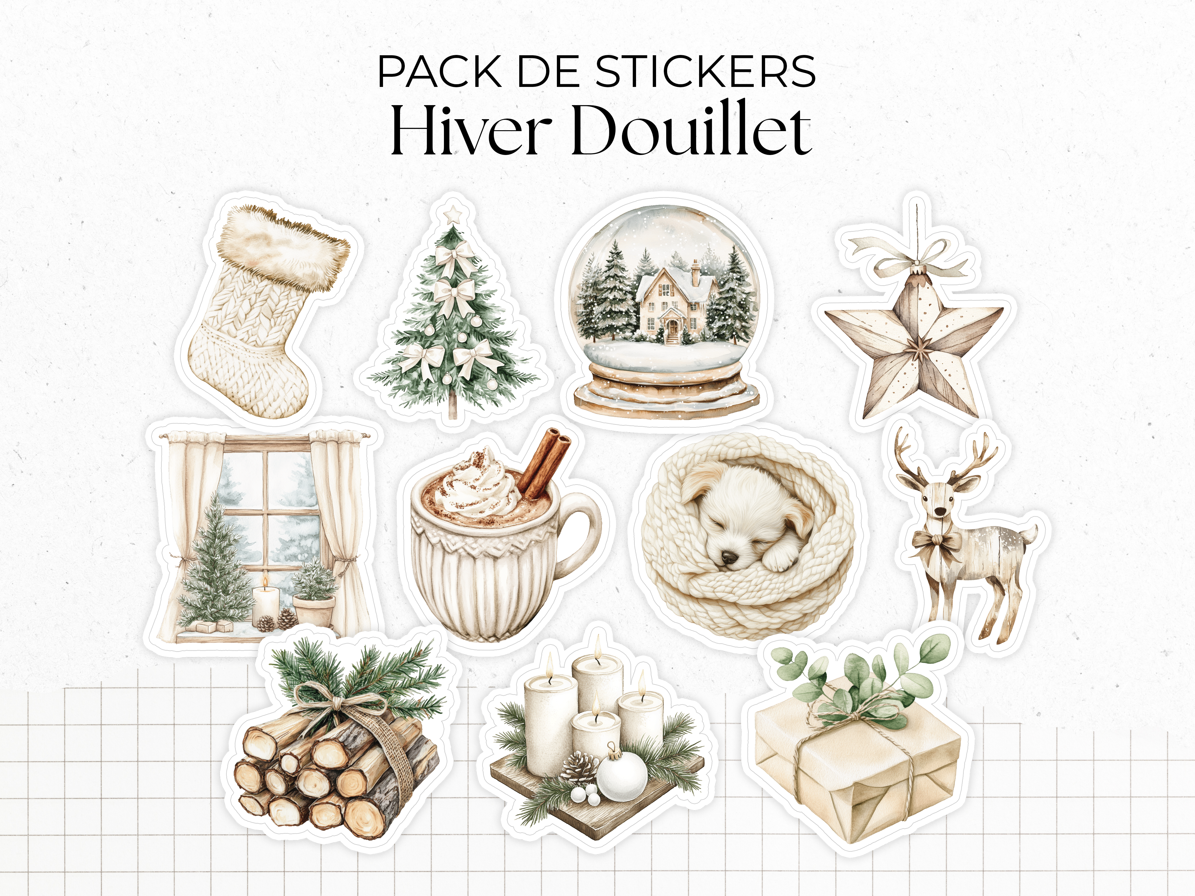 Pack de stickers "Hiver Douillet" - Autocollants sur le thème de l'hiver : un hiver au chaud, cozy - Bullet Journal