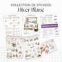 Collection de stickers "Hiver Blanc" - Autocollants sur le thème de l'hiver : neige, froid, vacances au ski - Bullet Journal & Planner