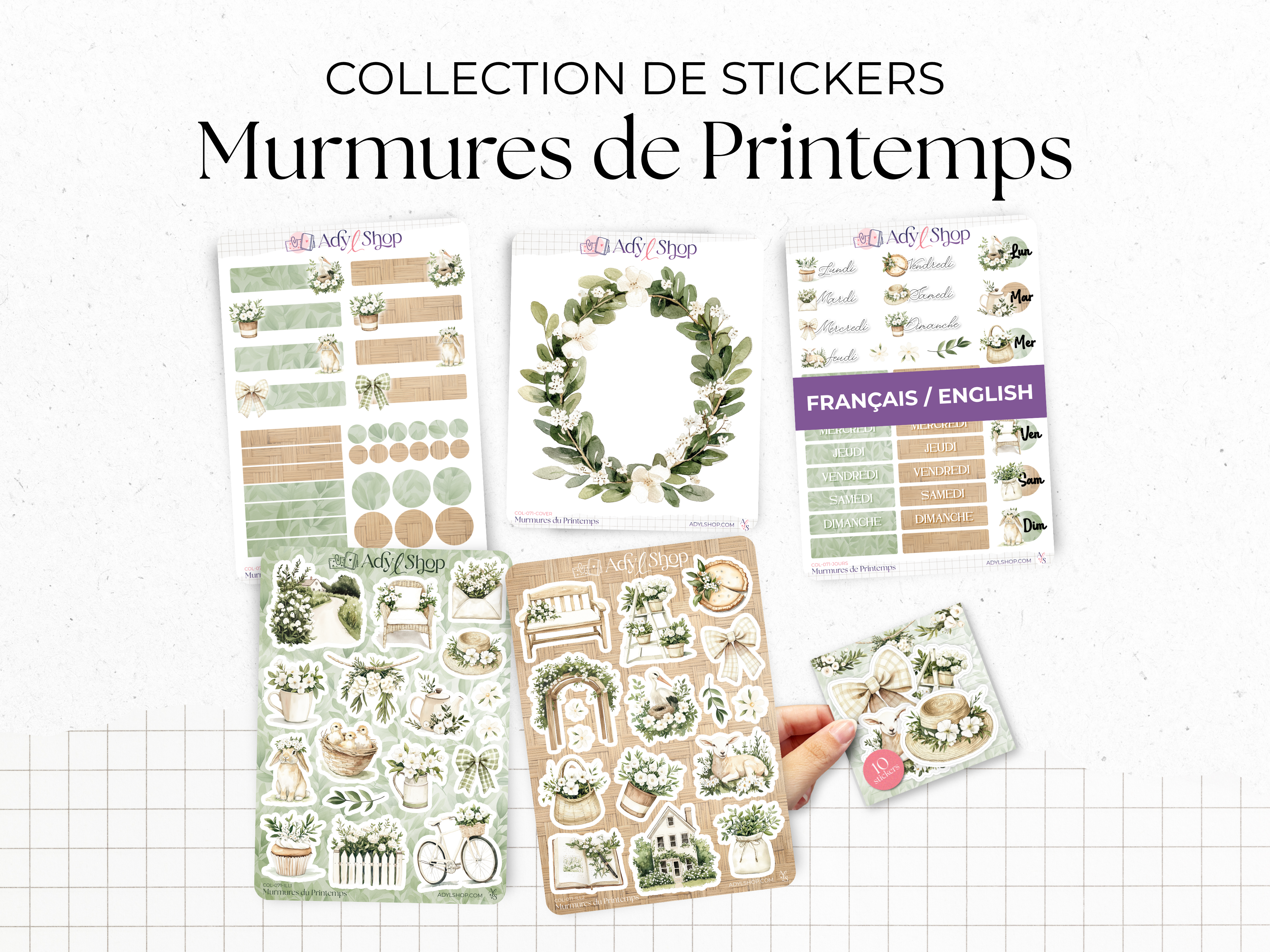 Collection de stickers "Murmures de Printemps" - Autocollants sur le thème du printemps, couleurs douces - Bullet Journal, journaling