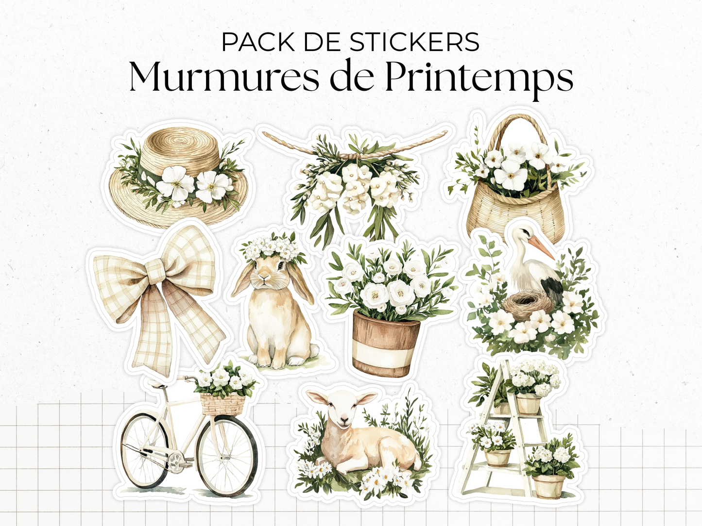 Planches de stickers "Murmures de Printemps" - Autocollants sur le thème du printemps, couleurs douces - Bullet Journal, journaling